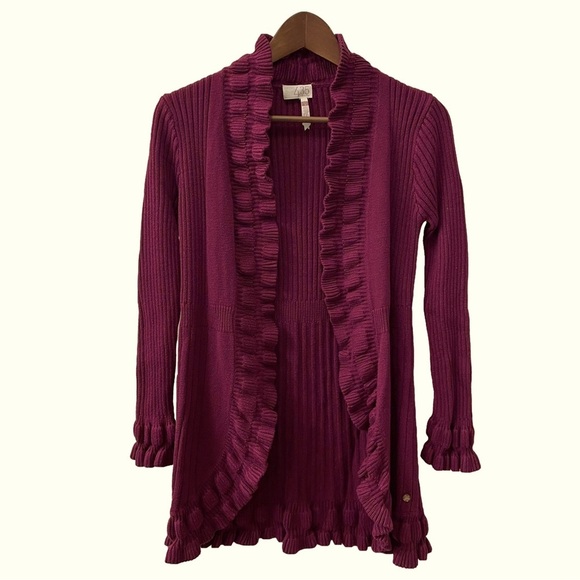 Matilda Jane Jax 435 Cardigan Sweater Ruffle Burgundy Tween-Kid Size 12 - Picture 1 of 11